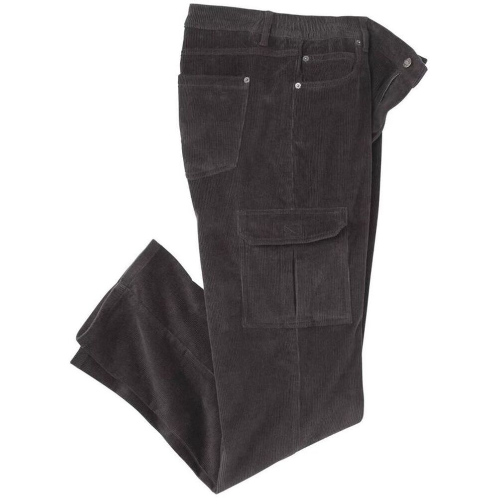 Atlas For Men Mens Corduroy Elasticated Waist Cargo Pants / Dark Grey